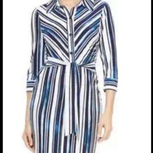 New Maggy London Navy and Blush Striped Dress